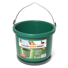 Farm Innovators HB-60 front view showing durable green bucket and benefit of thawed water