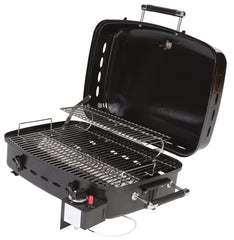Faulkner front view showing compact black grille and travel latches for secure transport