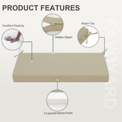 Favoyard bench cushion tied to wooden bench showing secure fit and anti-slip benefit