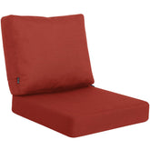 Favoyard front view of dark red cushion set showing neat seams and color, for outdoor style