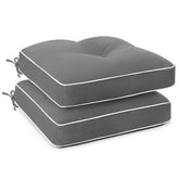 Favoyard front view showing two grey 19x19 inch cushions, provides neat outdoor seating
