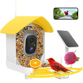 Fazoxo front view showing yellow feeder and camera for clear backyard monitoring
