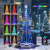 FBSCJU full front view showing 7‑ft RGB tree and bright festive impact