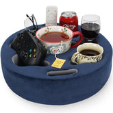 FDMGEL navy pillow front view showing organized drink and device storage