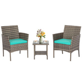 FDW front view of the gray wicker bistro set showing compact layout and cozy appeal