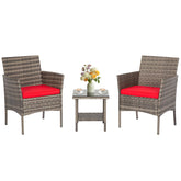 FDW front view of gray wicker bistro set showing compact style and comfort