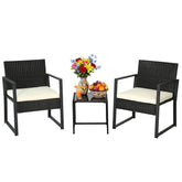 FDW front view of khaki 3-piece patio set showing compact layout and seating