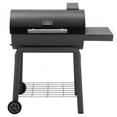 Feasto front view of 30-inch charcoal grill showing full cooking area and side table