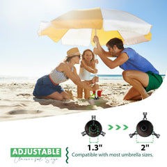 Feblomst anchor screwed into beach sand demonstrating easy, tool‑free installation benefit