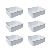 FENCETECH front view of six white baskets showing neat poolside storage benefits