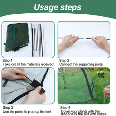 Feoang tent installed over vegetable bed protecting crops from birds and pests