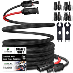 Feotech front connectors showing secure MC4 ends and quick connection benefit