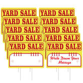 Ferraycle front view of yellow yard sale signs showing bold text and high visibility