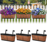Ferrochef front view of three metal wine barrel railing planters showing compact benefit