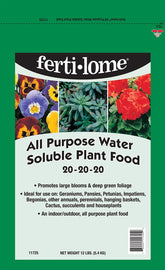 ferti-lome front packaging showing 20-20-20 label and 12 lb container, clear product information for easy use