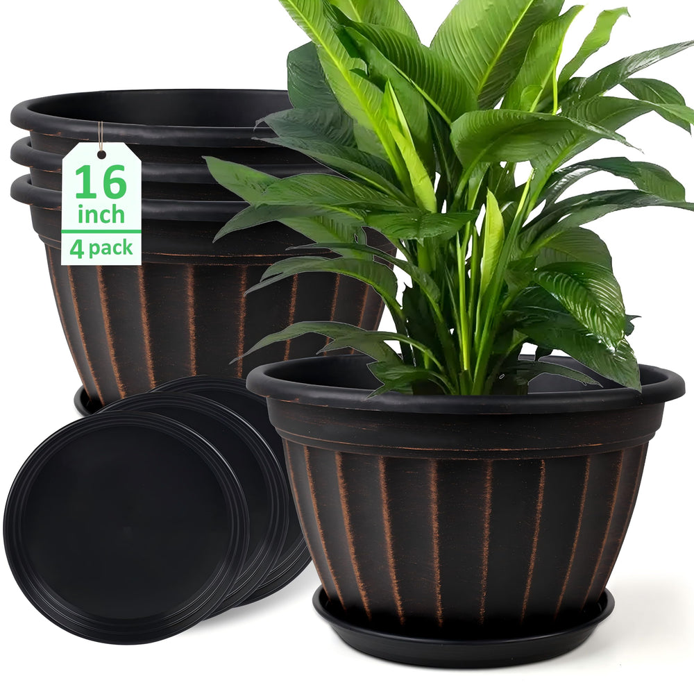 FGstyle front view of 16-inch retro stripe planter showing stylish finish and space for large plants