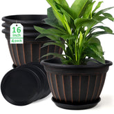 FGstyle front view of 16-inch retro stripe planter showing stylish finish and space for large plants