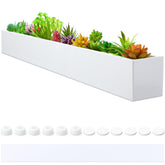 FillTouch front view of white long rectangular planter showing sleek profile and display benefit