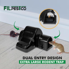Filpestco trap placed along a wall showing safe covered jaw and pet protection