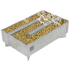 Finderomend front view of smoker tray showing compact stainless steel body and vents, easy upgrade
