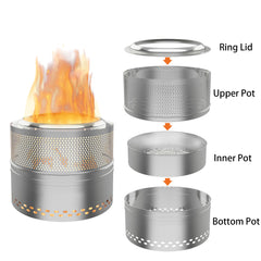Fircpit with removable ash tray being emptied showing quick, hygienic cleanup