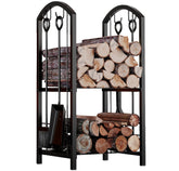 Fire Beauty front view of log rack showing organized wood and compact footprint