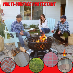 FireProof Pros mat placed under a burning fire pit, protects patio