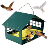 Firmlly feeder front view showing sturdy platform and roof benefits clear feeding