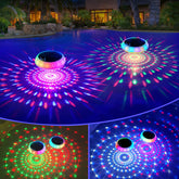 FirstE floating pool light front view showing bright colors and design benefit mood lighting