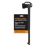 Fiskars front profile showing full 36-inch axe for powerful splitting