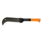Fiskars brush axe front profile showing curved 10-inch blade and balanced design for fast clearing