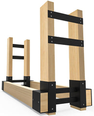 Fiwithy front view of two black steel brackets showing sturdy build and stability