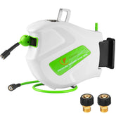 FIXFANS front view of mounted reel showing neat hose storage and quick access