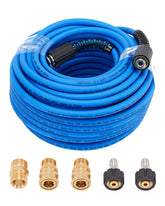 FIXFANS front view of 100 ft pressure hose showing length and packaging benefit