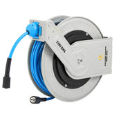 FIXFANS front view of wall-mounted reel showing compact organized storage and easy access