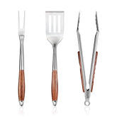 fjnatinh front view of full rosewood BBQ set showing neat storage and durability