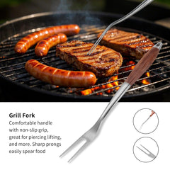 fjnatinh grilling tools in use over charcoal illustrating safe reach and control