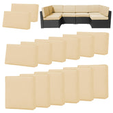FKSLIFE front view of packaged beige 14-piece cushion cover set showing neat folds and labels, protects cushions