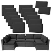 FKSLIFE front view of 14-piece black cushion covers showing full set and neat fit