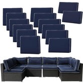 FKSLIFE front view of 14-piece blue white cushion covers showing neat fit