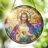 FLAGWIX front view of stained glass suncatcher showing colorful faith motif and vibrant glow