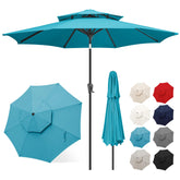 FLAME&SHADE front view of aqua blue 9ft umbrella showing wide shade