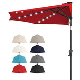 FLAME&SHADE front view of red half umbrella showing compact shade benefit