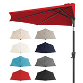 FLAME&SHADE front view of red half umbrella showing space-saving benefit