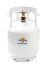 Flame King front view of 5lb empty propane tank showing compact profile and refill-ready benefit