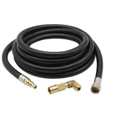 Flame King front view of hose assembly showing compact packaged setup and quick-connect benefit
