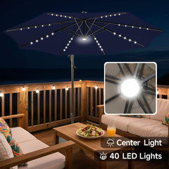FLAME&SHADE nighttime scene with 40 LEDs providing even ambient patio lighting