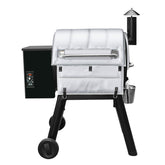 FlameDuty front view fitted on Traeger Pro 575 showing improved heat retention
