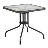 Flash Furniture front view of gray tempered glass table showing sleek profile and versatility