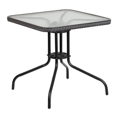 Flash Furniture front view of gray tempered glass table showing sleek profile and versatility